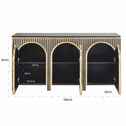 Casa Padrino buffet de luxe avec 3 portes et plateau en marbre noir / or 160 cm