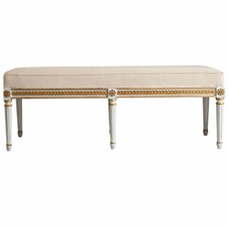 Prunkvolle Luxus Barock Sitzbank Beige Weiß Gold