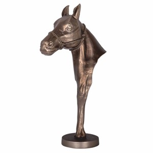 Casa Padrino figurine de cheval décorative de luxe en aluminium laiton antique H. 63,5 cm
