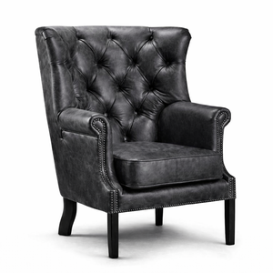 Casa Padrino fauteuil Chesterfield de luxe en cuir gris foncé vintage / noir H. 115 cm