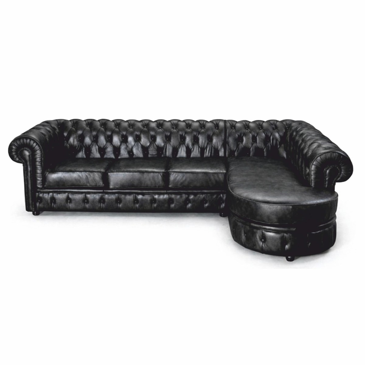 Casa Padrino canapé d'angle Chesterfield de luxe en cuir noir vintage 293 cm - Meubles Chesterfield Casa Padrino canapé d'angle Chesterfield de luxe en cuir noir vintage 293 cm - Meubles Chesterfield
