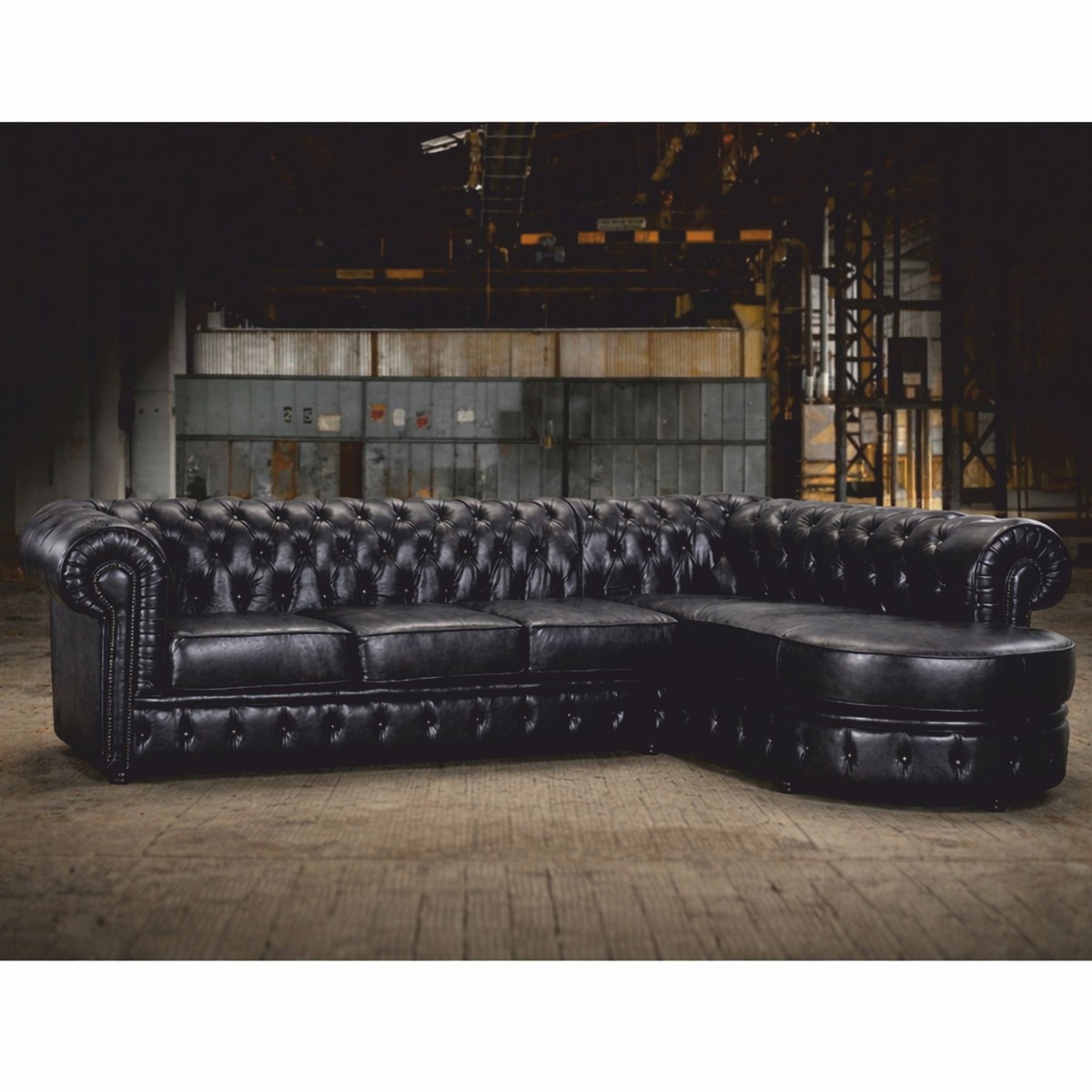 Casa Padrino canapé d'angle Chesterfield de luxe en cuir noir vintage 293 cm - Meubles Chesterfield Casa Padrino canapé d'angle Chesterfield de luxe en cuir noir vintage 293 cm - Meubles Chesterfield