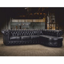 Casa Padrino canapé d'angle Chesterfield de luxe en cuir noir vintage 293 cm - Meubles Chesterfield Casa Padrino canapé d'angle Chesterfield de luxe en cuir noir vintage 293 cm - Meubles Chesterfield