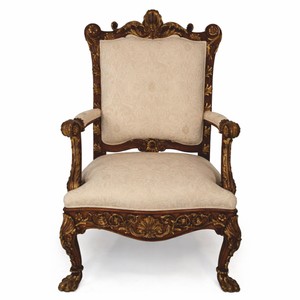Casa Padrino fauteuil de salon baroque de luxe beige / marron foncé / or H. 123 cm - Fabriqué en Italie