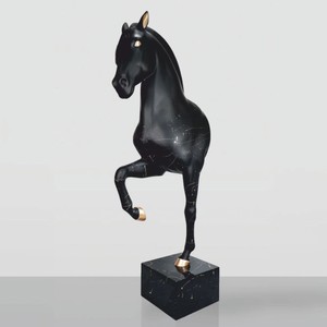 Casa Padrino XXL Decorative Sculpture Horse on a Pedestal Black / Gold H. 255 cm