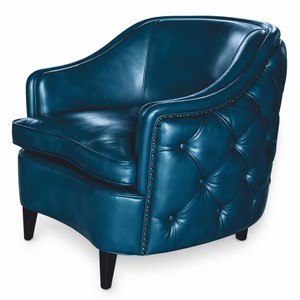 Casa Padrino fauteuil Chesterfield de luxe en cuir bleu / noir - Meubles de salon en cuir véritable