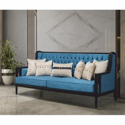 Prunkvolles Luxus Barock Wohnzimmer Sofa Blau Schwarz