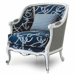 Casa Padrino fauteuil baroque de luxe bleu / blanc - Meubles baroques - Fabriqué en Italie