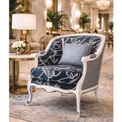 Casa Padrino Luxury Baroque Armchair Blue / White - Baroque Furniture - Made in Italy Casa Padrino Luxury Baroque Armchair Blue / White - Baroque Furniture - Made in Italy