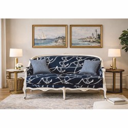 Casa Padrino canapé baroque de luxe bleu / blanc 148 cm - Meubles baroques - Fabriqué en Italie Casa Padrino canapé baroque de luxe bleu / blanc 148 cm - Meubles baroques - Fabriqué en Italie