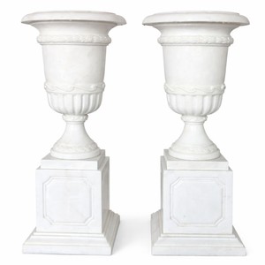 Casa Padrino set di vasi da fiori in marmo barocco di lusso bianco A. 110 cm - Decorazioni da giardino Casa Padrino set di vasi da fiori in marmo barocco di lusso bianco A. 110 cm - Decorazioni da giardino
