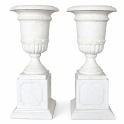 Casa Padrino conjunto de macetas barrocos de lujo de mármol blanco Al. 110 cm - Decoración de Jardín Casa Padrino conjunto de macetas barrocos de lujo de mármol blanco Al. 110 cm - Decoración de Jardín