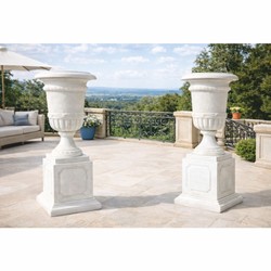 Casa Padrino conjunto de macetas barrocos de lujo de mármol blanco Al. 110 cm - Decoración de Jardín Casa Padrino conjunto de macetas barrocos de lujo de mármol blanco Al. 110 cm - Decoración de Jardín