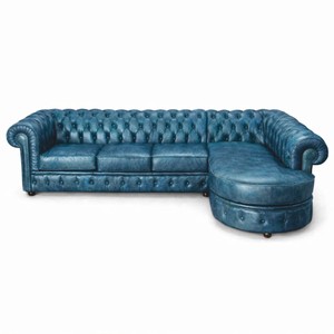 Luxus Chesterfield Leder Echtleder Ecksofa Vintage Blau