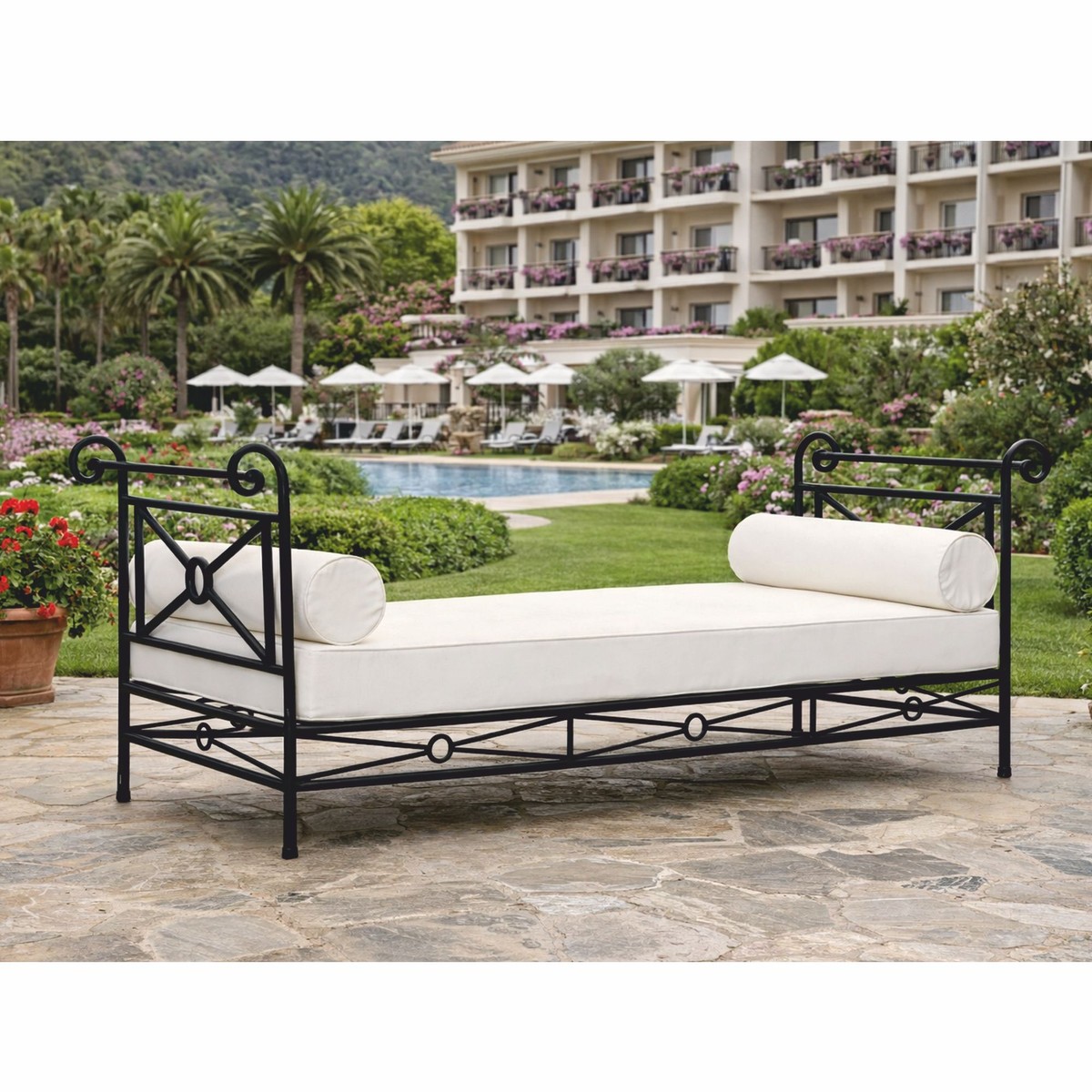 Casa Padrino divano Art Nouveau di lusso in ferro battuto nero / bianco 210 cm - Mobili da giardino Casa Padrino divano Art Nouveau di lusso in ferro battuto nero / bianco 210 cm - Mobili da giardino