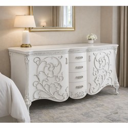 Casa Padrino Aparador Barroco de Lujo Blanco / Plata 227 cm - Muebles Barrocos - Hecho en Italia Casa Padrino Aparador Barroco de Lujo Blanco / Plata 227 cm - Muebles Barrocos - Hecho en Italia