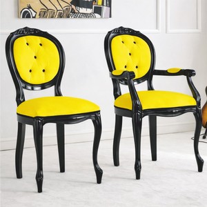 Casa Padrino Luxus Barock Samt Esszimmer Stuhl Gelb / Schwarz H. 100 cm - Made in Italy
