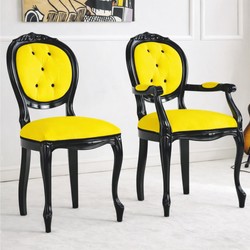 Casa Padrino chaise de salle à manger baroque de luxe jaune / noir H. 100 cm - Fabriquée en Italie Casa Padrino chaise de salle à manger baroque de luxe jaune / noir H. 100 cm - Fabriquée en Italie