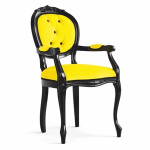 Casa Padrino Sedia da Pranzo Barocco di Lusso con Braccioli Giallo / Nero A. 100 cm - Fatto in Italia Casa Padrino Sedia da Pranzo Barocco di Lusso con Braccioli Giallo / Nero A. 100 cm - Fatto in Italia
