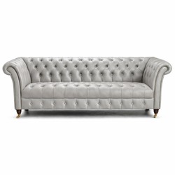 Casa Padrino Sofá de 3 Plazas de Cuero Chesterfield de Lujo Gris Claro 235 cm - Muebles de Cuero Casa Padrino Sofá de 3 Plazas de Cuero Chesterfield de Lujo Gris Claro 235 cm - Muebles de Cuero