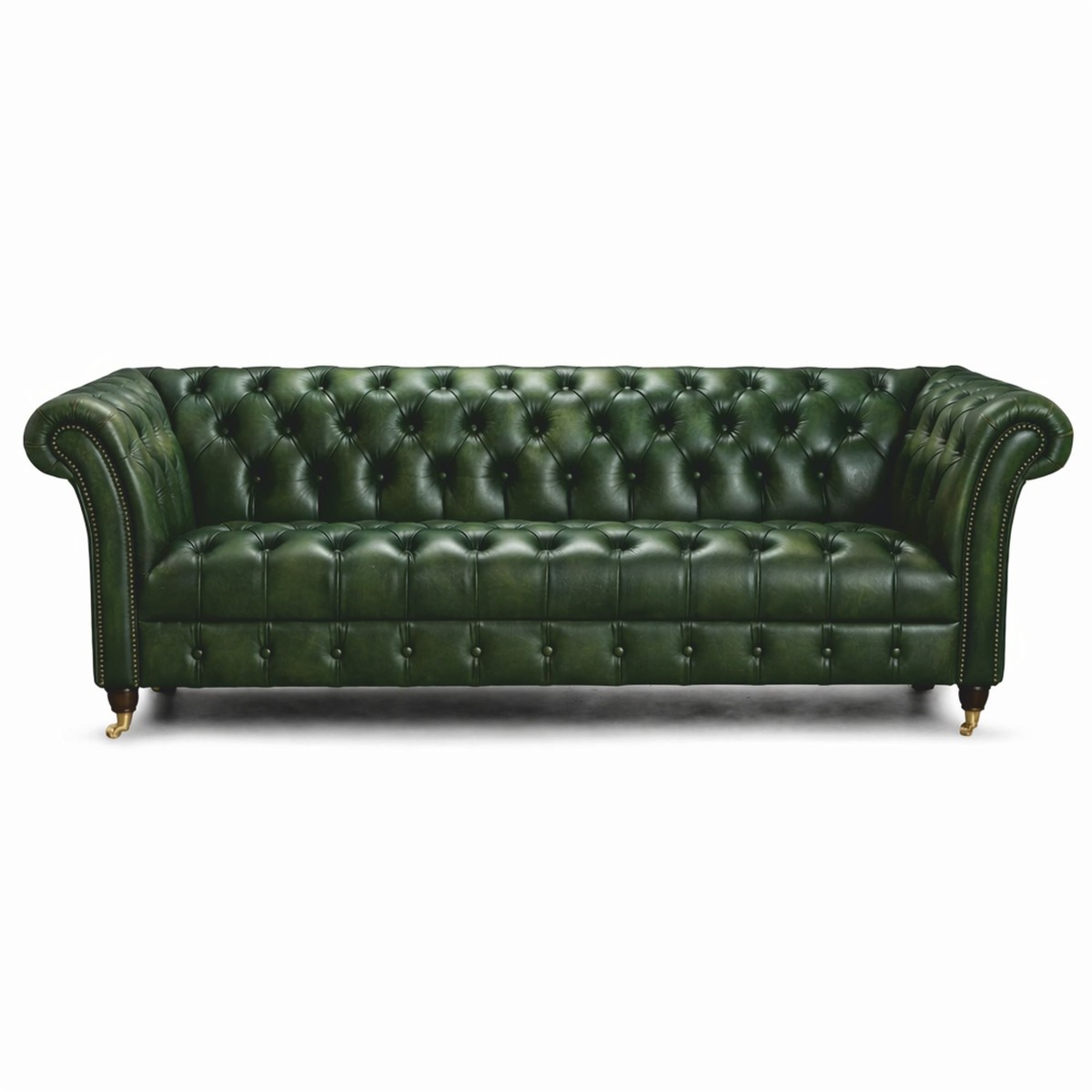Casa Padrino Divano a 3 Posti Chesterfield di Lusso in Pelle Verde 235 cm - Mobili in Pelle Casa Padrino Divano a 3 Posti Chesterfield di Lusso in Pelle Verde 235 cm - Mobili in Pelle