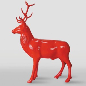 Casa Padrino XXL Decorative Sculpture Deer Red 185 x H. 220 cm - Life-Size Garden Figure