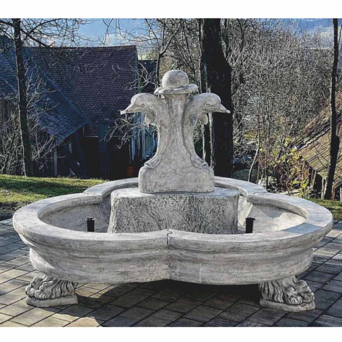 Prunkvoller Barock Brunnen Springbrunnen Gartenbrunnen Delfine Grau Prunkvoller Barock Brunnen Springbrunnen Gartenbrunnen Delfine Grau