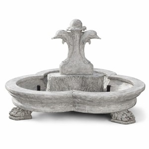 Casa Padrino fuente barroco delfines gris Ø 185 x Al. 130 cm - Magnífica fuente de jardín