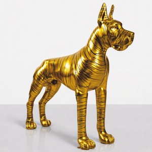 Casa Padrino XXL Decorative Sculpture Great Dane Gold / Black 130 cm - Garden Figure