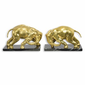 Casa Padrino Luxury Bookend Set Elephant Gold / Black - Desk Decoration