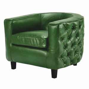 Casa Padrino fauteuil Chesterfield de luxe en cuir véritable vert / noir - Meubles en cuir