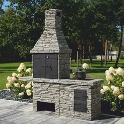 Casa Padrino parrilla de jardín de hormigón de lujo gris 196 x 58 x Al. 188 cm - Barbacoa de jardín