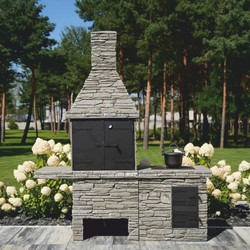 Casa Padrino parrilla de jardín de hormigón de lujo gris 196 x 58 x Al. 188 cm - Barbacoa de jardín