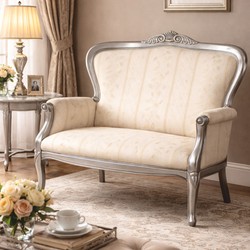 Casa Padrino Divano Barocco di Lusso Crema / Argento 130 cm - Mobili Barocchi - Fatto in Italia Casa Padrino Divano Barocco di Lusso Crema / Argento 130 cm - Mobili Barocchi - Fatto in Italia