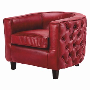 Casa Padrino luxury Chesterfield genuine leather armchair red / black - Leather furniture