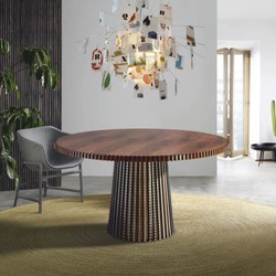 Runder Luxus Massivholz Esstisch Braun Bunt