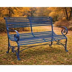 Casa Padrino Art Nouveau Wrought Iron Garden Bench Blue 120 cm - Garden Furniture Casa Padrino Art Nouveau Wrought Iron Garden Bench Blue 120 cm - Garden Furniture