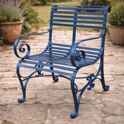 Casa Padrino sedia da giardino in ferro battuto Art Nouveau con braccioli blu - Mobili da giardino Casa Padrino sedia da giardino in ferro battuto Art Nouveau con braccioli blu - Mobili da giardino