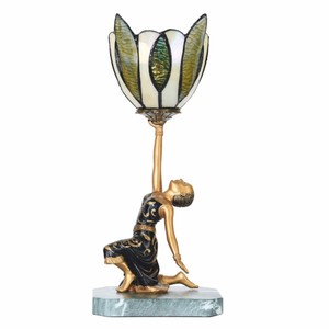 Casa Padrino Art Deco Tiffany Tischleuchte Dame Gold / Schwarz / Grün H. 38 cm