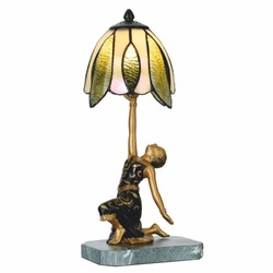 Casa Padrino Lámpara de Mesa Art Deco Tiffany Dama Oro / Negro / Verde Al. 38 cm