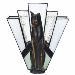 Casa Padrino Art Deco Tiffany Tischleuchte Katze Schwarz / Weiß H. 18,5 cm