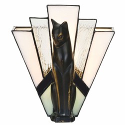 Casa Padrino Lampe de Table Art Déco Tiffany Chat Noir / Blanc H. 18,5 cm