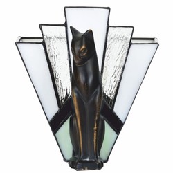 Casa Padrino Lampe de Table Art Déco Tiffany Chat Noir / Blanc H. 18,5 cm