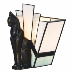 Casa Padrino Lampe de Table Art Déco Tiffany Chat Noir / Blanc H. 18,5 cm