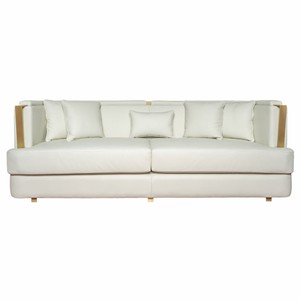 Casa Padrino divano da soggiorno e hotel di lusso crema / ottone 240 cm - Mobili di lusso
