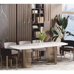 Casa Padrino Mesa de Comedor de Lujo Blanco / Latón 180 cm - Muebles de Comedor de Lujo