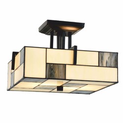 Casa Padrino Lámpara de Techo Tiffany Art Déco Crema / Negro 35 cm - Iluminación Tiffany