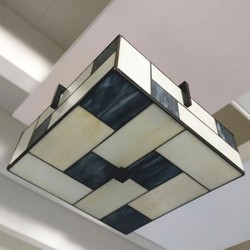 Casa Padrino Lámpara de Techo Tiffany Art Déco Crema / Negro 35 cm - Iluminación Tiffany