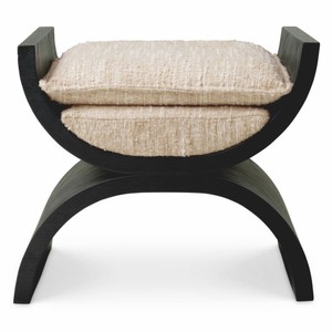 Casa Padrino Luxus Hocker Schwarz / Creme 55 cm - Luxus Hotel Möbel