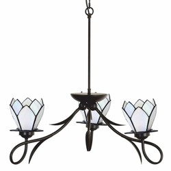 Casa Padrino Lustre Art Déco Tiffany Marron / Blanc Ø 80 cm - Éclairage Tiffany
